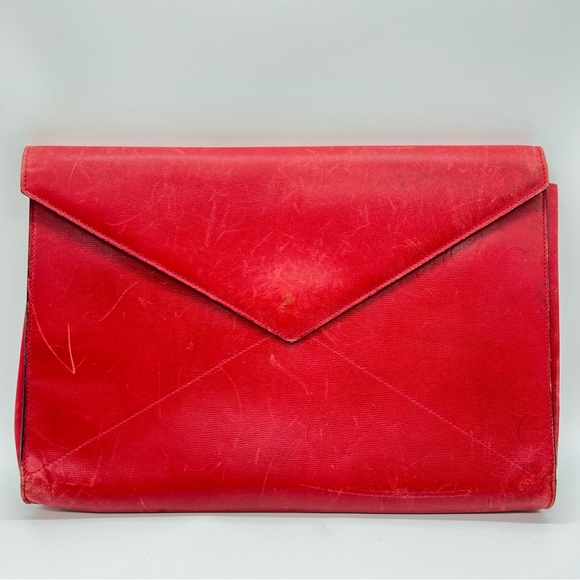Mark Cross Red Leather Italy Legal Document Envelope  Case Clutch Gold - Picture 1 of 16